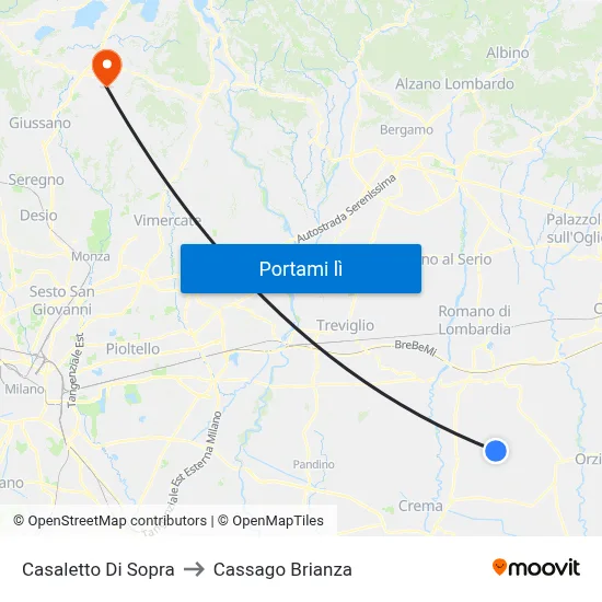 Casaletto Di Sopra to Cassago Brianza map
