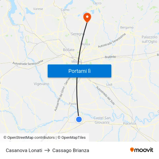 Casanova Lonati to Cassago Brianza map