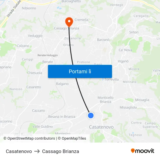 Casatenovo to Cassago Brianza map