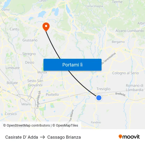 Casirate D' Adda to Cassago Brianza map