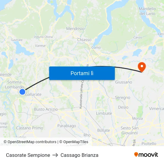 Casorate Sempione to Cassago Brianza map