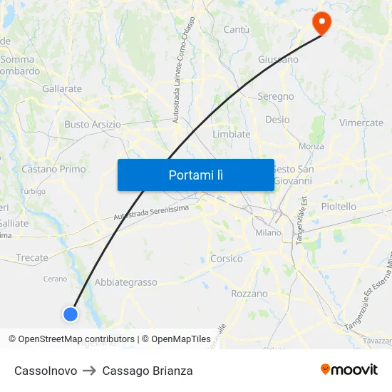 Cassolnovo to Cassago Brianza map
