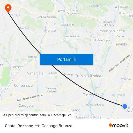 Castel Rozzone to Cassago Brianza map
