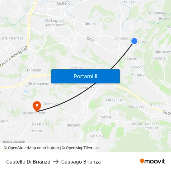 Castello Di Brianza to Cassago Brianza map