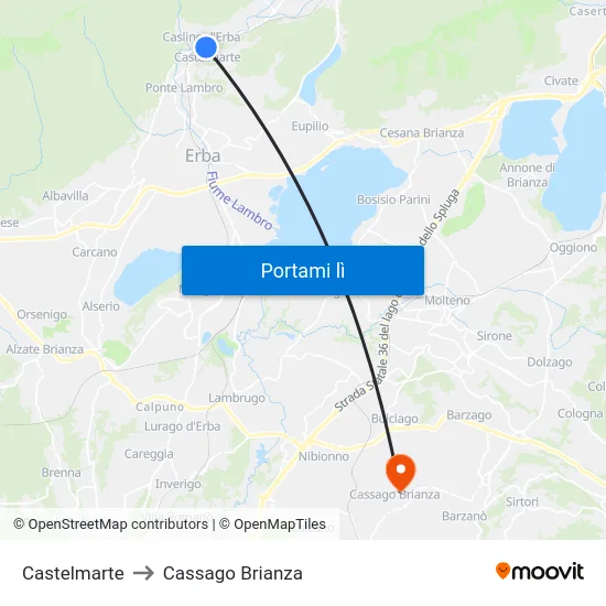 Castelmarte to Cassago Brianza map