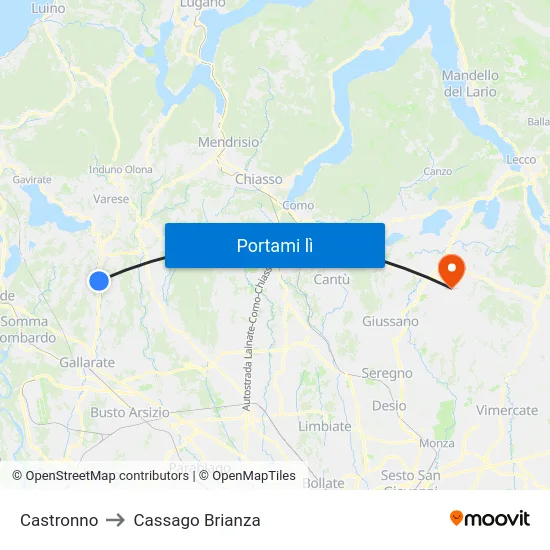 Castronno to Cassago Brianza map