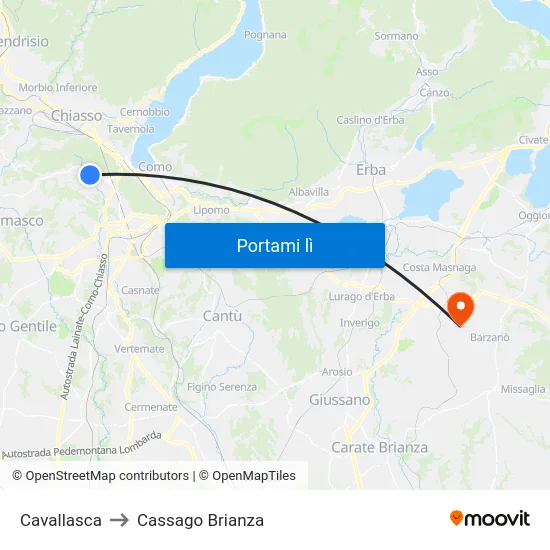 Cavallasca to Cassago Brianza map