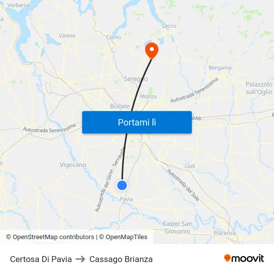 Certosa Di Pavia to Cassago Brianza map
