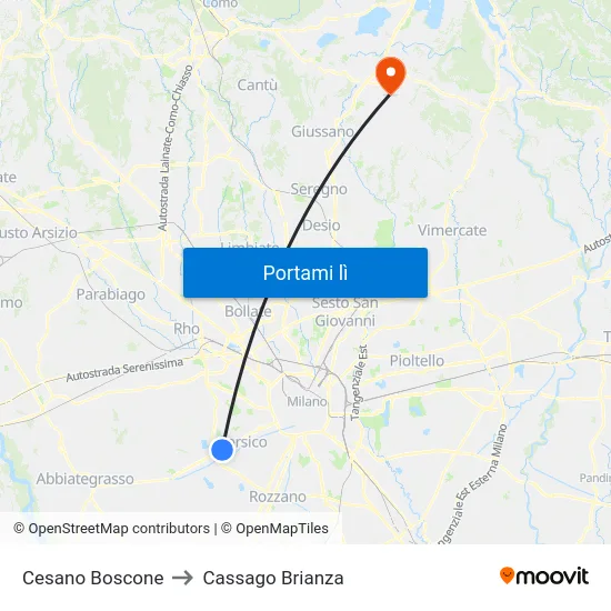 Cesano Boscone to Cassago Brianza map