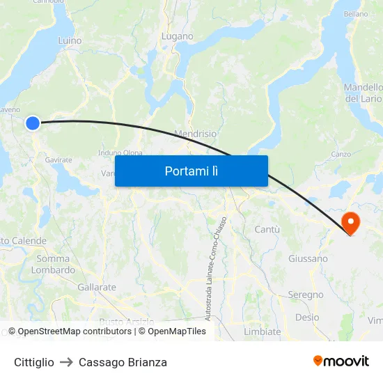 Cittiglio to Cassago Brianza map