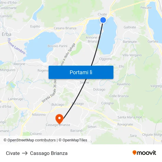 Civate to Cassago Brianza map