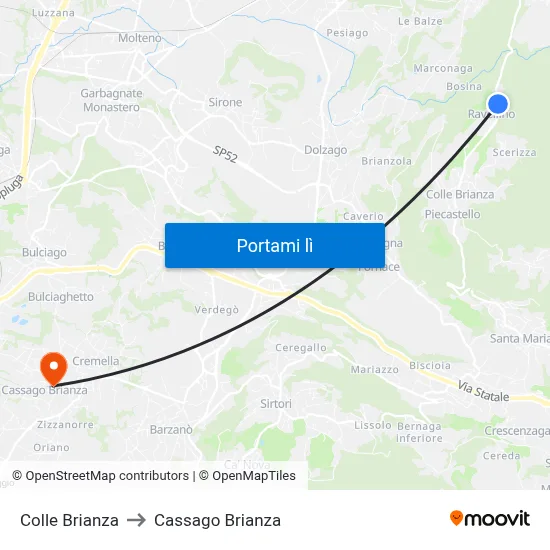 Colle Brianza to Cassago Brianza map