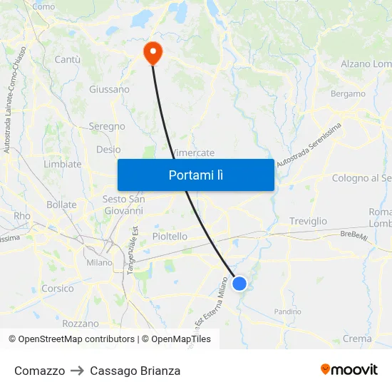Comazzo to Cassago Brianza map