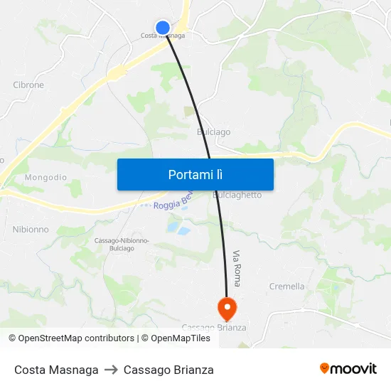 Costa Masnaga to Cassago Brianza map