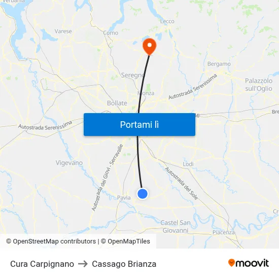 Cura Carpignano to Cassago Brianza map