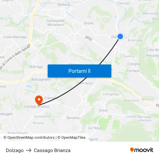 Dolzago to Cassago Brianza map