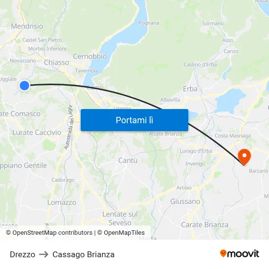 Drezzo to Cassago Brianza map