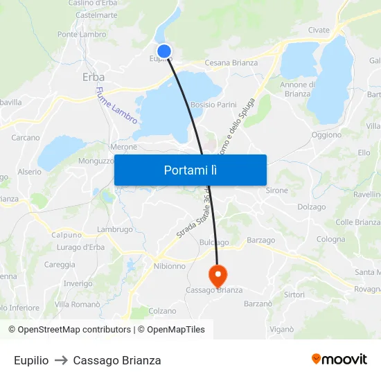 Eupilio to Cassago Brianza map