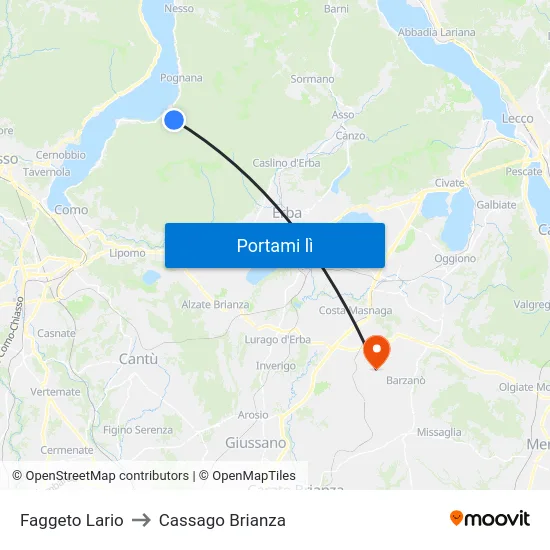 Faggeto Lario to Cassago Brianza map