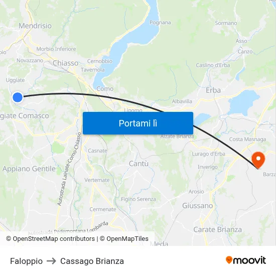 Faloppio to Cassago Brianza map
