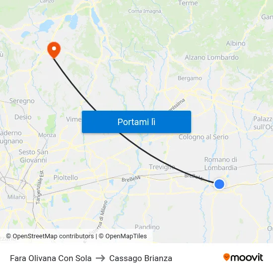 Fara Olivana Con Sola to Cassago Brianza map