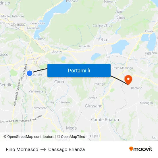 Fino Mornasco to Cassago Brianza map