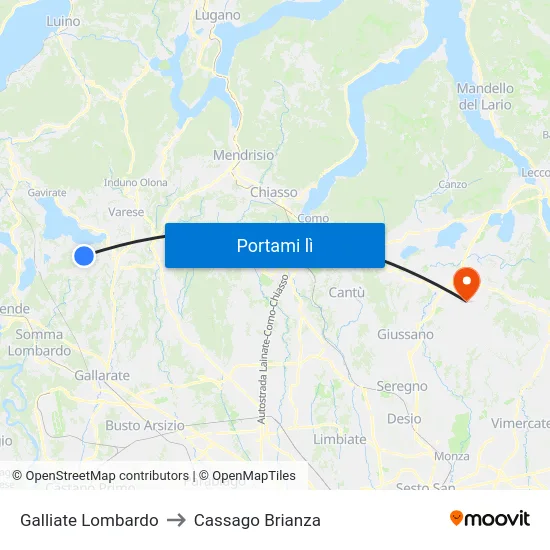 Galliate Lombardo to Cassago Brianza map