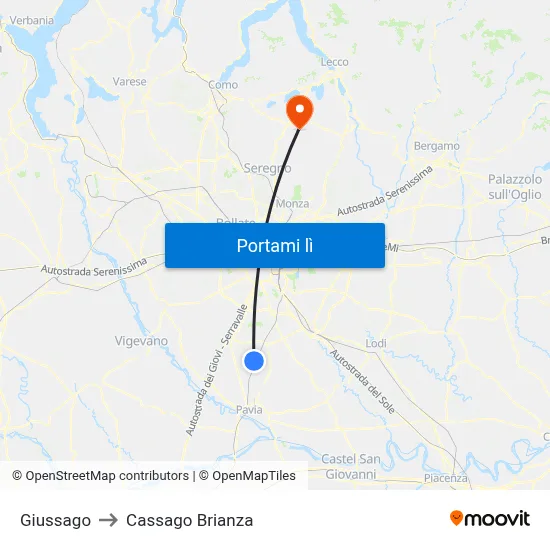 Giussago to Cassago Brianza map