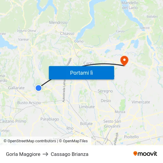 Gorla Maggiore to Cassago Brianza map