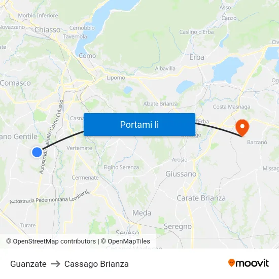 Guanzate to Cassago Brianza map