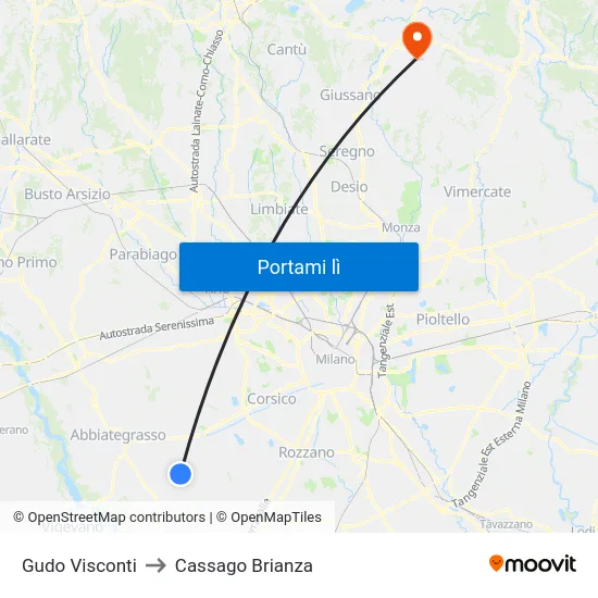 Gudo Visconti to Cassago Brianza map