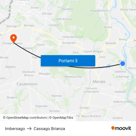 Imbersago to Cassago Brianza map