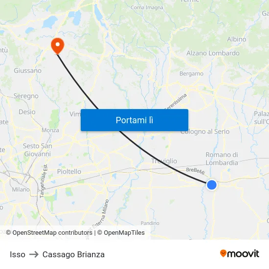 Isso to Cassago Brianza map