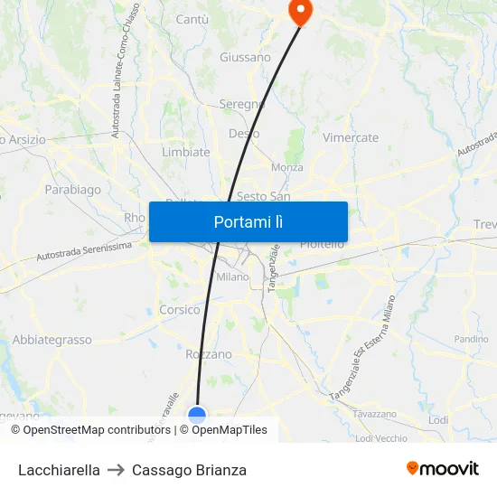 Lacchiarella to Cassago Brianza map