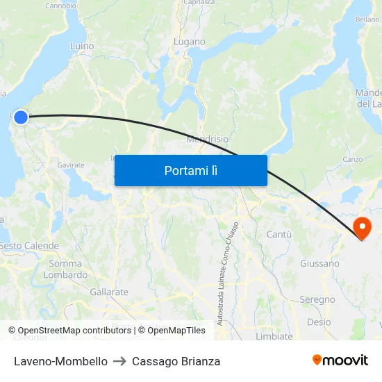 Laveno-Mombello to Cassago Brianza map