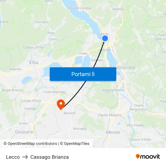 Lecco to Cassago Brianza map