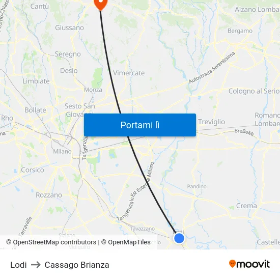 Lodi to Cassago Brianza map