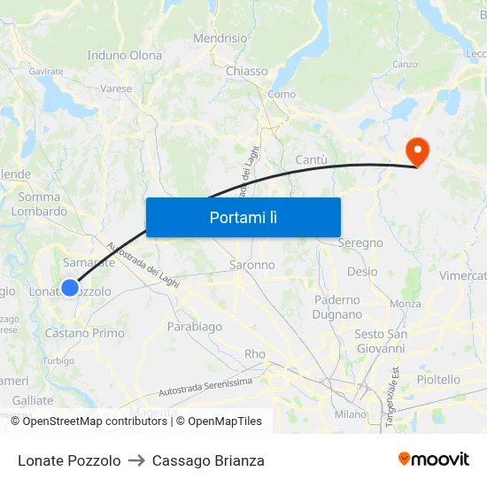 Lonate Pozzolo to Cassago Brianza map