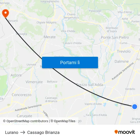 Lurano to Cassago Brianza map