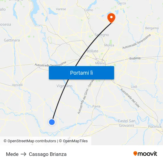 Mede to Cassago Brianza map