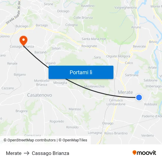 Merate to Cassago Brianza map