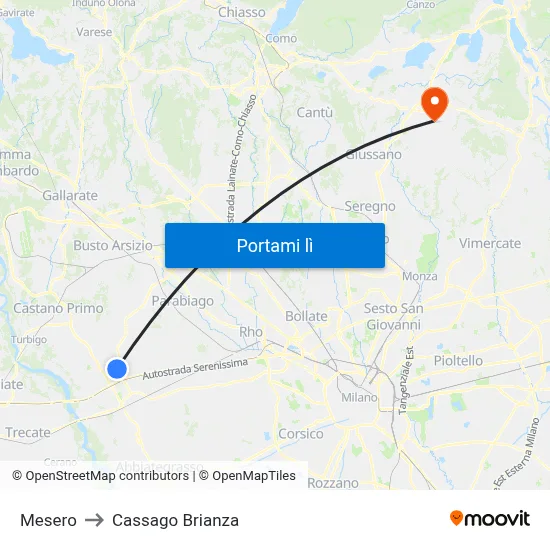 Mesero to Cassago Brianza map