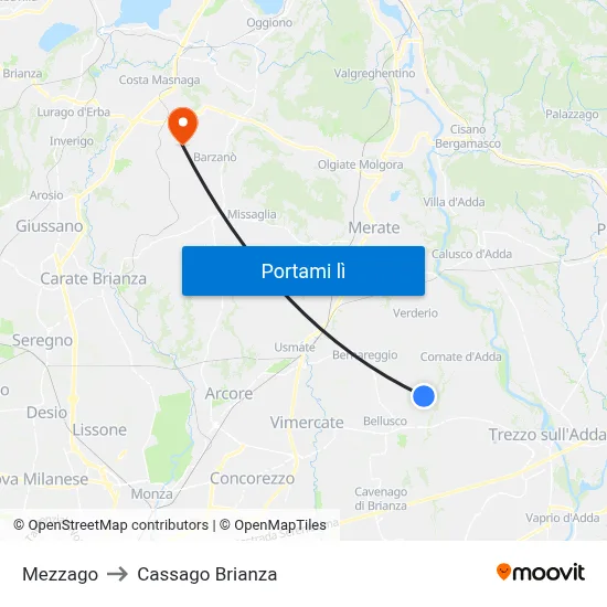 Mezzago to Cassago Brianza map