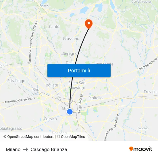 Milano to Cassago Brianza map
