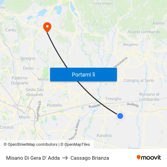 Misano Di Gera D' Adda to Cassago Brianza map