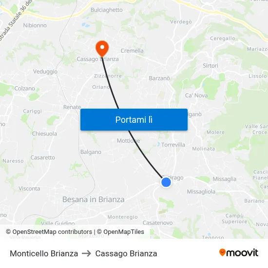 Monticello Brianza to Cassago Brianza map