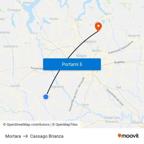 Mortara to Cassago Brianza map