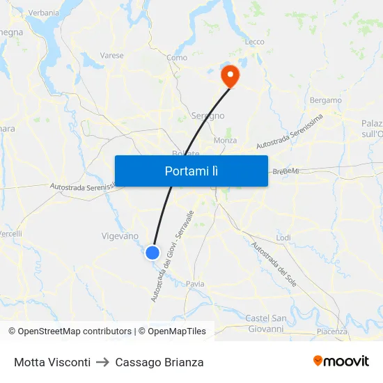 Motta Visconti to Cassago Brianza map