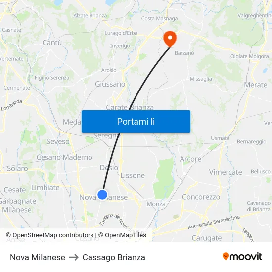 Nova Milanese to Cassago Brianza map