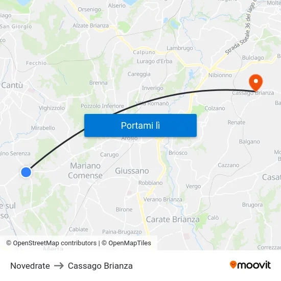 Novedrate to Cassago Brianza map
